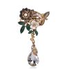 Formal British Style Flower Retro Single Drop Antique Gold Dangling Pin Entrance Graduation Scarf Clasp Brooch, Style, Crystal, Pearl, Shell, Beads,