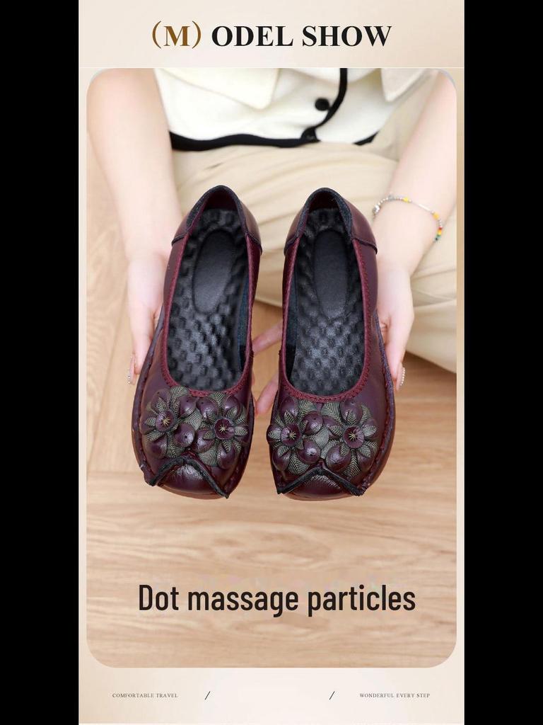 2024 Ethnic Style Cowhide Wedge Heels: Comfortable, Non-Slip, Floral Casual Shoes