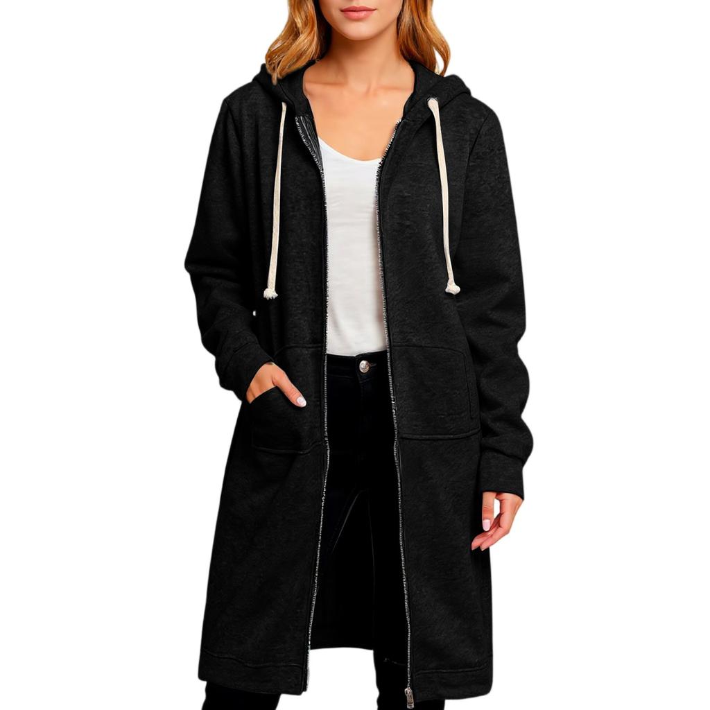 Women's Loose Zipper Cardigan Sweatshirt Long Jacket