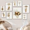 Nordic Modern Fashion Plant Canvas Painting Golden Flowers and Leaves Poster Office Living Room Corridor Home Decoration Mural No Frame