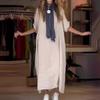 Women's Summer Style Loose Casual Solid Color Short-sleeved Cotton Linen Dress
