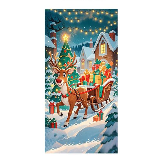 Christmas Door Cover Merry Christmas Backdrop Banner Outdoor Front Porch Door Sign for Holiday Door Wall Home Decor Photo Backgrounds