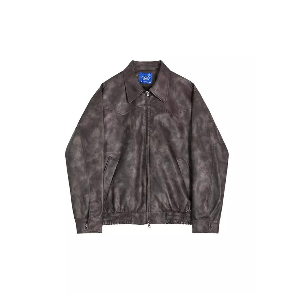 Spring Autumn Vintage Lightweight Distressed Washed Brown Pu Leather Jacket Men Zipper Casual Korean Fashion Clothes