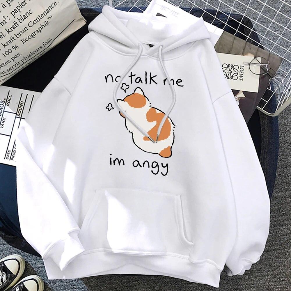 Fun No Talk Me Cute Angry Cat Print Men/Women Cotton Hoodie Casual Oversized Pullover Popular Sweatshirt Fashion Unisex Clothing