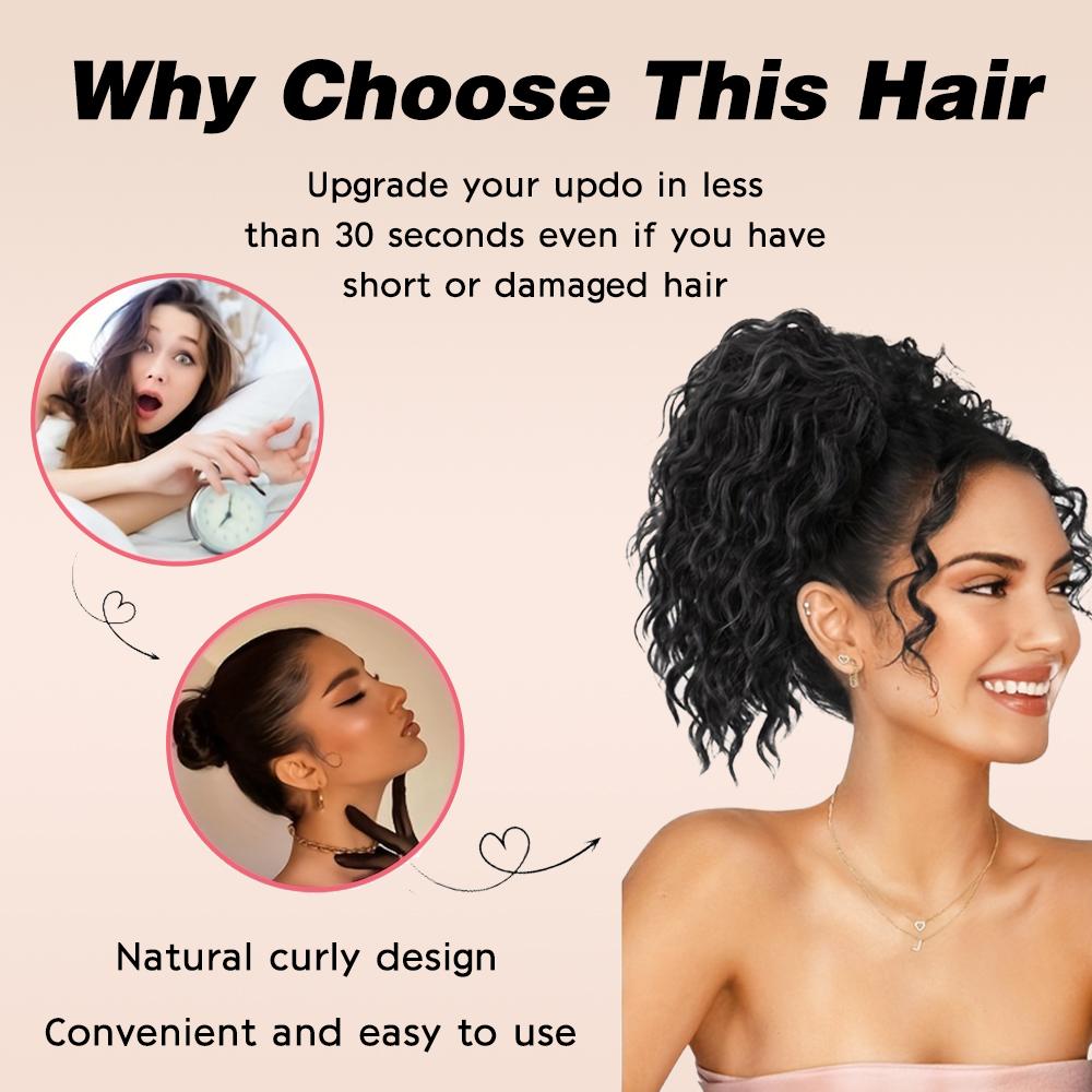 MISS WIG Synthetic Claw Clip In Bun Ponytail Wig Extension Loose Wavy Curly Drawstring Ponytail Wig For Elegant Women Daily Wear