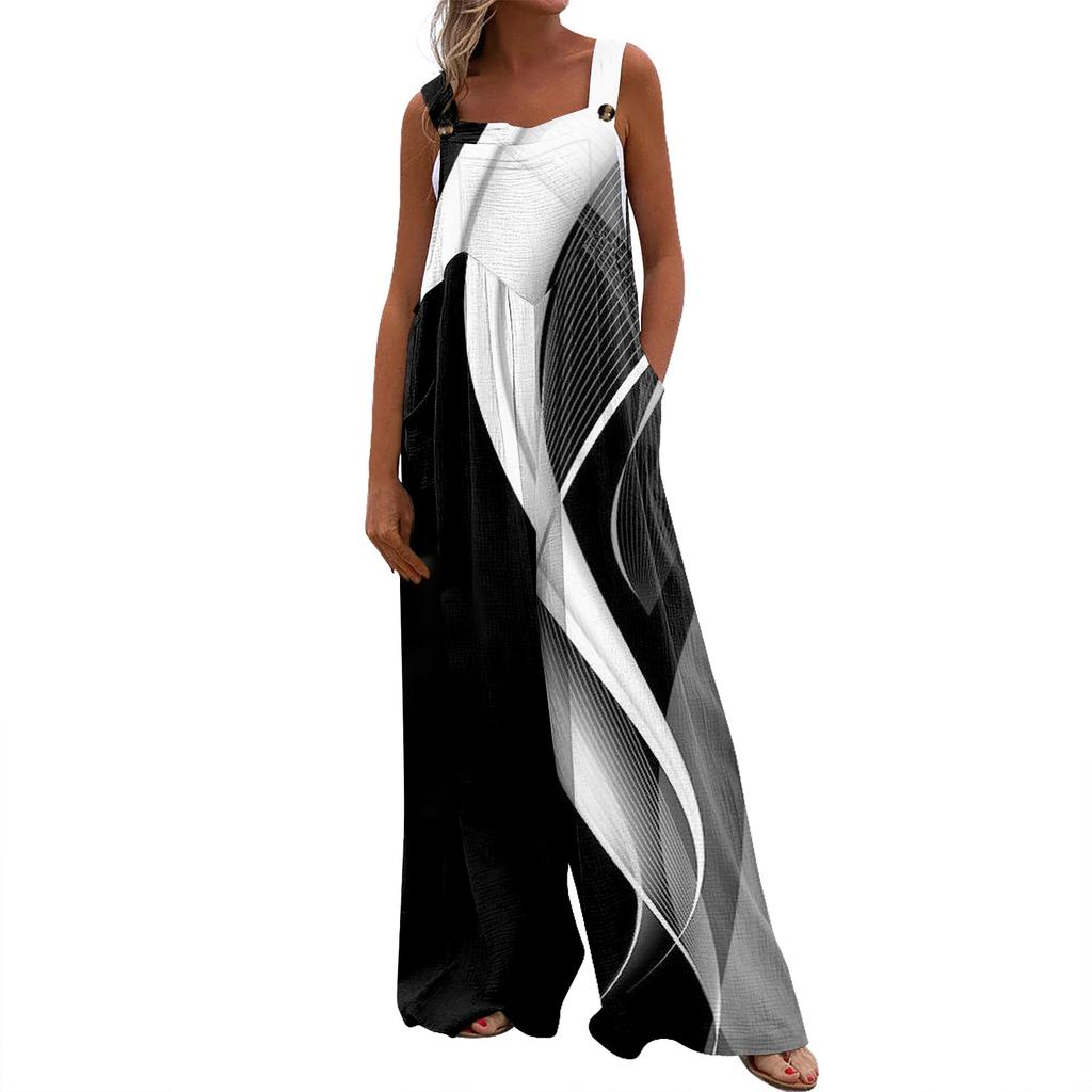 Женский модный повседневный свободный комбинезон без рукавов с карманами и принтом