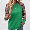 Women Fall Spring Sweatshirt Plaid Print Round Neck Loose Long Sleeves Patchwork Rhombus Texture Daily Wear Sport Top