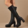 Fashion Chunky Platform Black Pu Leather Boots Woman 2025 Knee High Plus Size 42 High Heels Long Boots Women Autumn Winter Botas Shoes