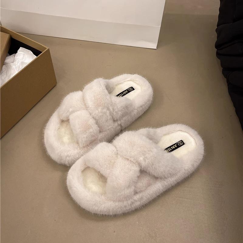 Super Fire Fluffy Slippers Women's 2025 Autumn New Home Wear Cross Versatile Korean Version Soft Bottom Rabbit Fluffy Cotton Mop