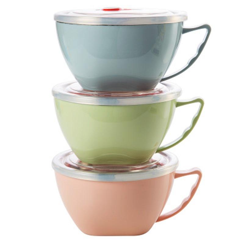 1PC Solid Stainless Steel Noodle Bowl with Handle Food Container Rice Bowl Soup Bowls Instant Noodle