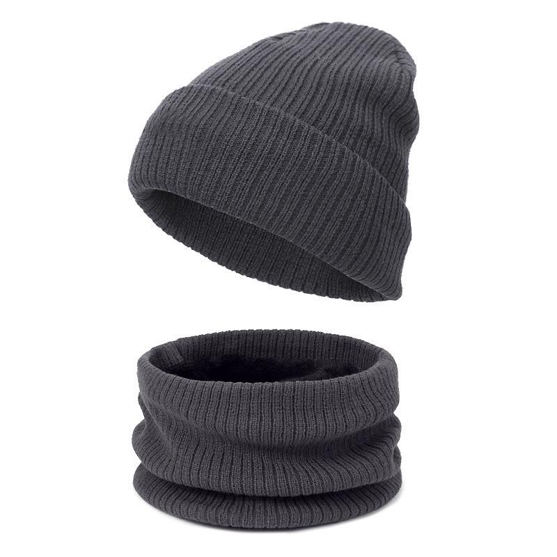 Men's and Women's Knit Pullover Hat Set: Autumn/Winter Velvet-Lined Warm Hat, Scarf, Gloves