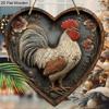 Retro Heart-shaped Wooden Sign with Rooster Pattern - Unique Figurine Ornaments for Front Door, Wall, Room Decor