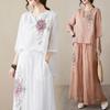 Cotton and Linen Retro Embroidery Suit Women's Summer Pullover Fashion Shirt Lightweight Wide-leg Pants Two-piece Suit