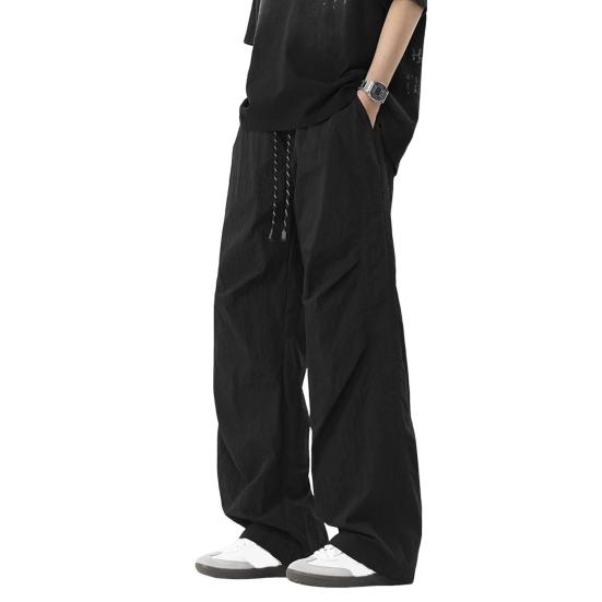 Men's Baggy Trousers Spring Summer Drawstring Waist Cargo Pants Solid Color Wide Leg Trousers