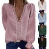 Summer Breathable Personality New Style Lace Elegant Solid Color Jacquard V-Neck Long Sleeved Blouse Women
