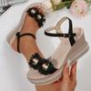 Fashion Lace Flower Wedge Heel Sandals for Women Summer Fashion Chunky Platform Sandalias Mujer Thick Bottom Non Slip Beach Shoes Woman