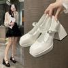 New Design White Platform Pumps for Women High Heels Buckle Strap Mary Jane Shoes 2024 Woman Goth Thick Heeled Party Shoe Ladies