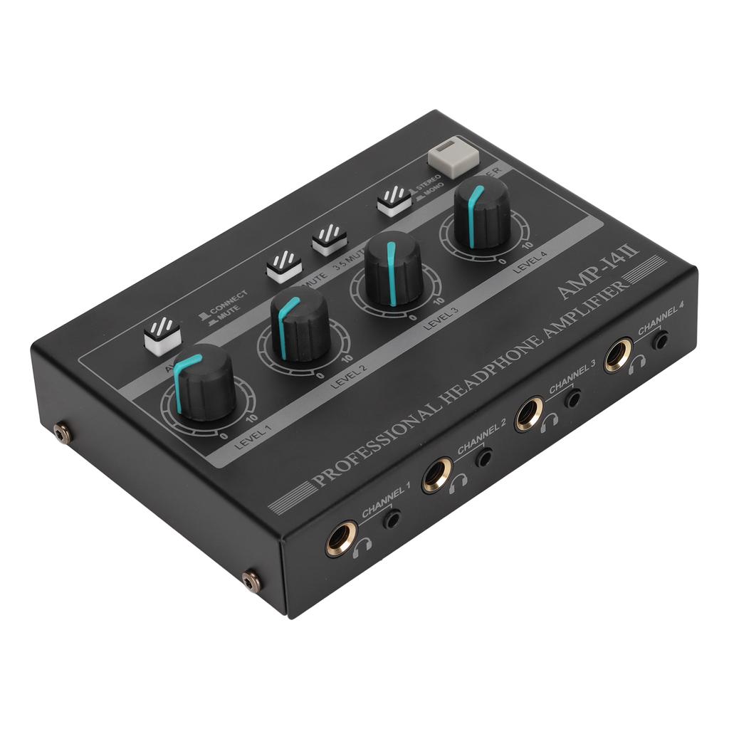 AMP?14II 4 Channel Headphone Amplifier Compact 4 Way Stereo Headphone Amplifier with 12V 2A Adaptor