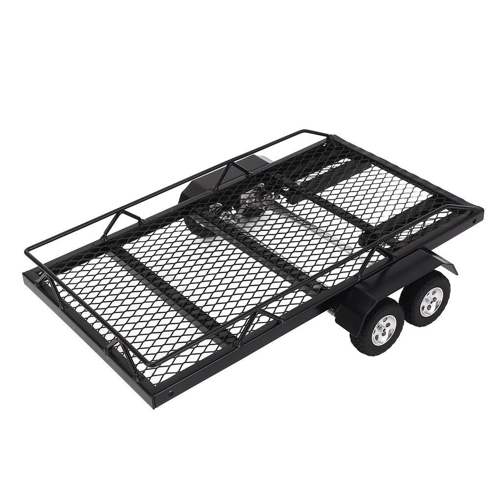 RC Trailer 1/18 Scale Metal Hitch Mount Double Axle with 4 Tires Upgrade Parts Accessories