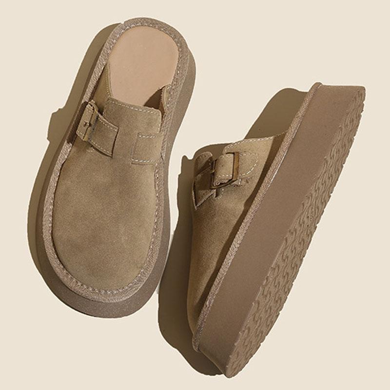 Women Retro Mules Autumn Slides Luxury Faux Suede Platform Shoes Females Heels Casual Flatform Shoes Fashion Platform Slippers