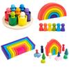 Wooden Toys DIY Assembled House Rainbow Building Blocks Set Children Montessori Early Learning Stacked Balance Educational Toys