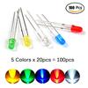 100Pcs/lot 3MM LED Light Bulb Mixed Color Red Green Yellow Blue White Emitting Diode 5colors* 20pcs