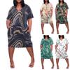 Women's Summer Plus Size V-neck Short Sleeve Print Knee Pocket Casual Dress