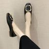 Spring Women's Flat Sole Single Shoe with Front Buckle Flat Heel Round Head Breathable and Versatile Black Fairy Soft Sole Bean Shoes