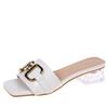 2024 Metal Buckle 3.5cm Transparent Square Heels Slides Women Peep Toe Mules Cool Summer Slippers Sandals Elegant Shoes