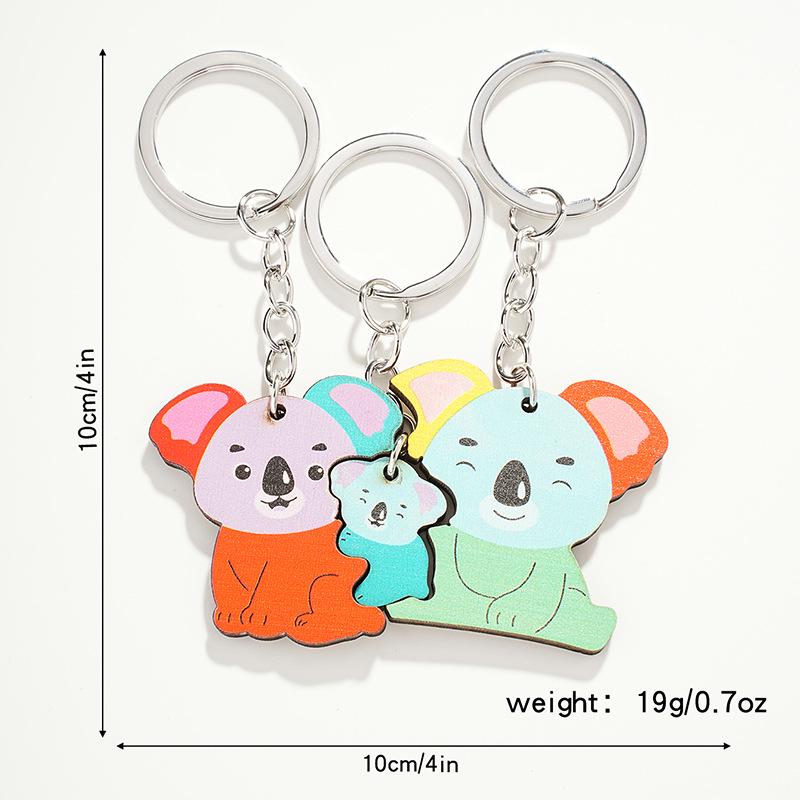 Cute Cartoon Animal Family Trio Wooden Puzzle Keychain Pendant