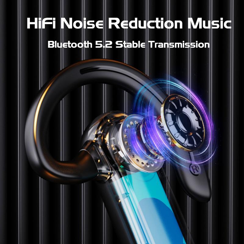 VAORLO LED Digital Display Ear-Hook Headphone With HD Microphone IPX7 Waterproof Earphones For Smartphones Sport Headset