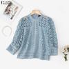 Womens Casual 3/4 Sleeve Loose Patchwork Lace Blouse