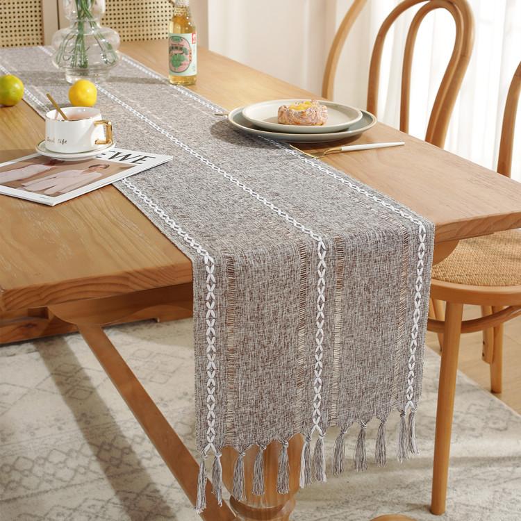 Hand Woven Solid Color Lace Table Runner with Fringe for Farmhouse Christmas Dining Table Decor