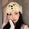 Summer Thin Korean Hollow Pearl Flowers Handmade Knitted Head Hat for Women Sweet and Cute Fashionable Niche Hat