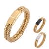 Fashion Men Jewelry Gold Color Braided Leather Bracelet Stainless Steel Clasp Fashion Bangles Wristband Gift