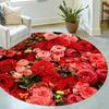 Luxurious Red Floral Pattern Round Shape Floor Mats Kitchen Hallway Runner Rug Bedroom Living Room Soft Carpet Non-slip Area Rug