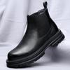 Luxury Brand 2024New Men Round Toe Thick Bottom Shoes Casual Leather Motorcycle Ankle Boots Comfy Antiskid Business Chelsea Boot