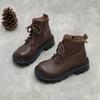 Johnature British Style Genuine Leather Thick Soled Short Boots Versatile Women's Shoes