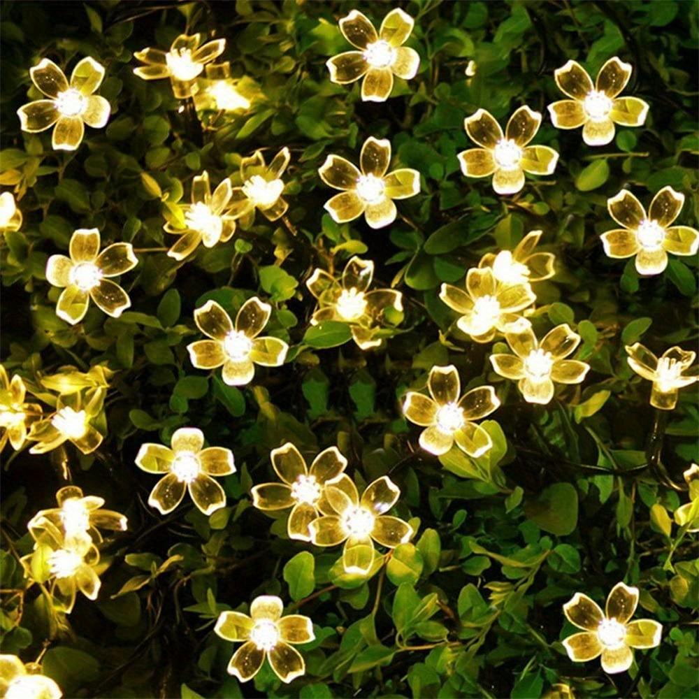 Cherry Blossom String Lights LED Battery Powered Fairy Garland Lighting Strings Crystal Flowers Waterproof Christmas Home Decor