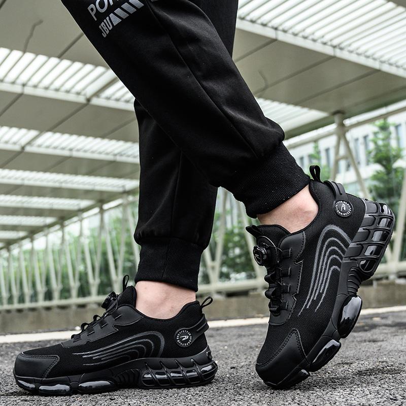 Rotary Buckle Work Boots For Men Safety Steel Toe Shoes Breathable Indestructible Anti-Smash Shoes Puncture-Proof Work Shoes