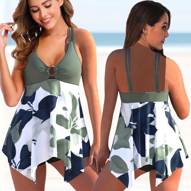 Women Two Pieces Print Tankini 2022 Sexy Bikini Swimdress Set Swimsuit Swimwear Bathing Sui Plus Size Plus Size Beachwear