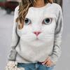Women's Cat Big Head Cute Print Long Sleeve T-shirt Casual Loose Pullover Female Streetwear Cute Tops Fashion Trend