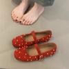Gentle Fairy Mary Jane Shoes 2025 New Sweet Suede Rivets Square Head Shallow Mouth One-word Buckle Evening Shoes