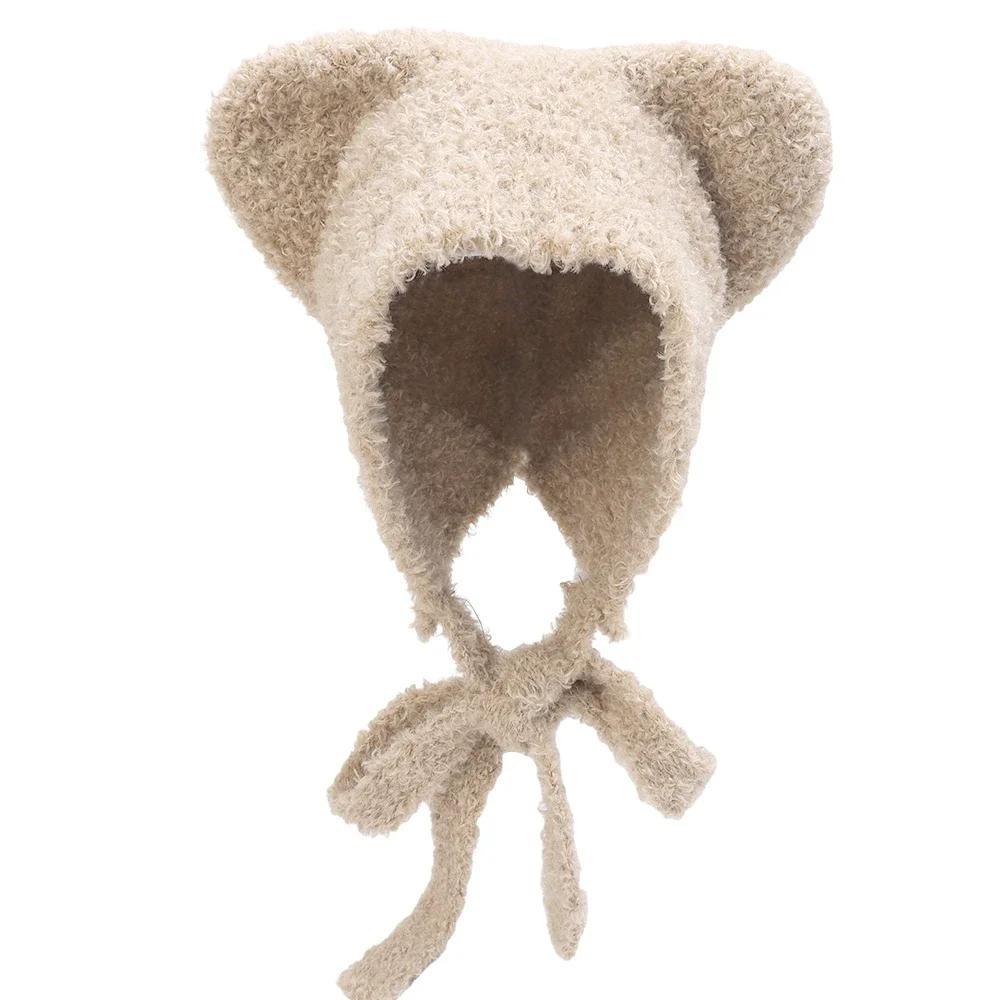 Warm Little Bear Hat Winter Women Girls Solid Color Versatile Cute Ear Protection Hats Shopping Hip Hop Plush Caps Fashion Gifts