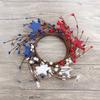 Patriotic Candle Ring Wreath Red White Blue Star Mixed Artificial Berry Candle Wreath Mini Pillar Candle Holder for 4th of July Tabletop Decor