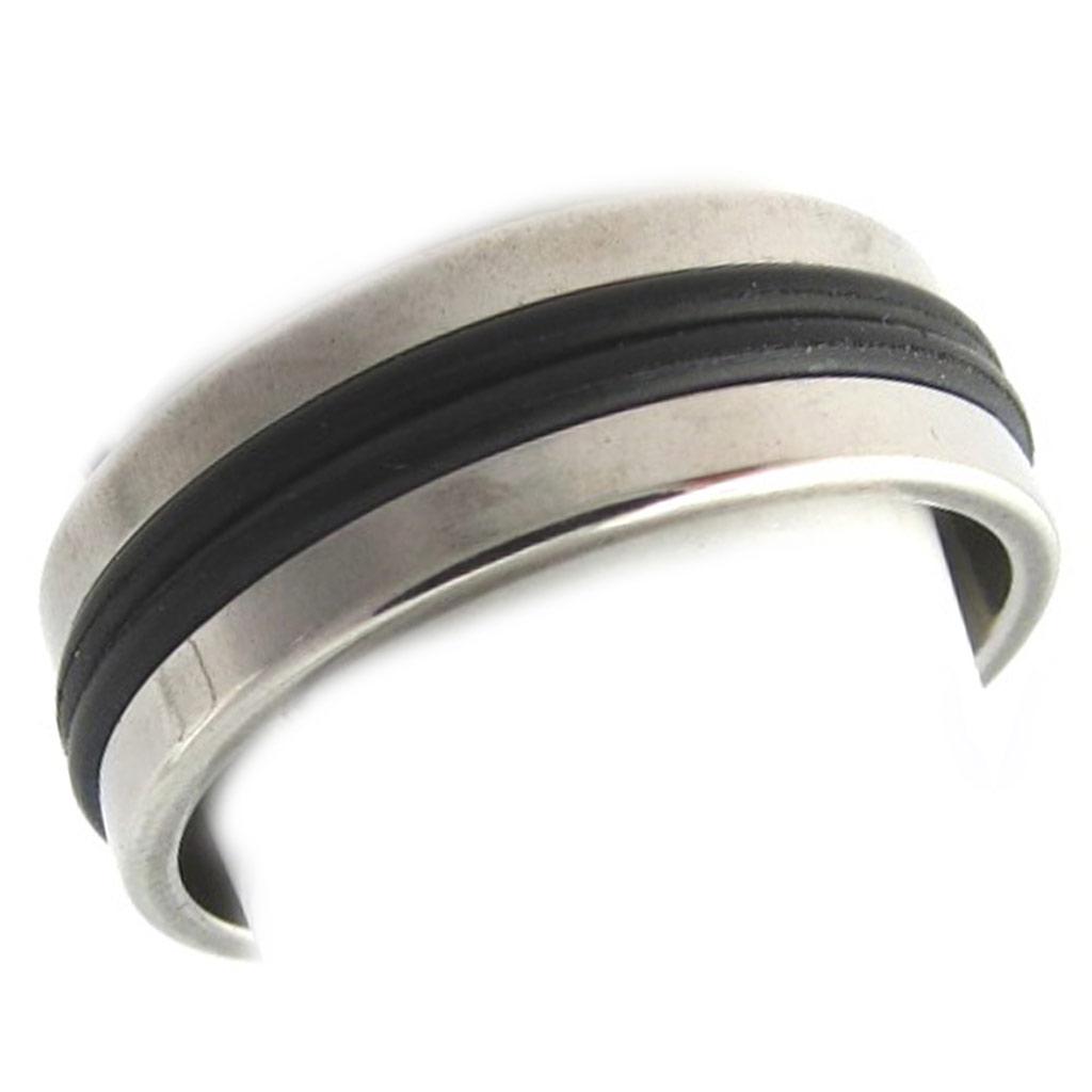 Steel Ring 'Peaceful' Black Silver - 8 Mm (silicone)