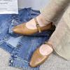 Retro Women Flats Shoes Elegant Versatile Genuine Leather Basic Buckle Strap Pointed Toe Pumps Shoes
