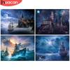 HUACAN Алмазная вышивка Корабль Полный дрель Квадратная алмазная живопись Пейзаж Замок Алмазная мозаика Ночная вышивка крестиком Домашний декор