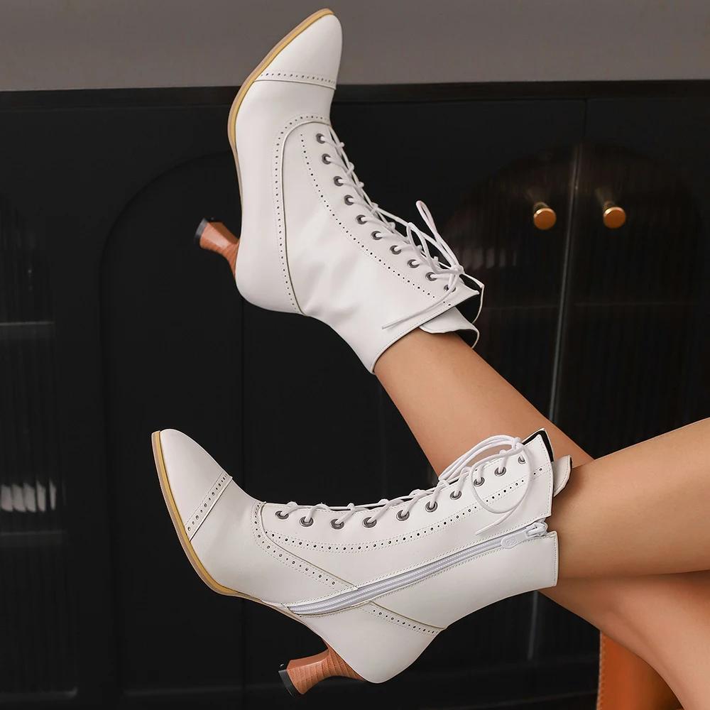 2025 New Lace Up Ladies High Heel Shoes Strange Steampunk Boot Victorian Ankle Boots Women Pointed Toe Thick Soled Short Boots