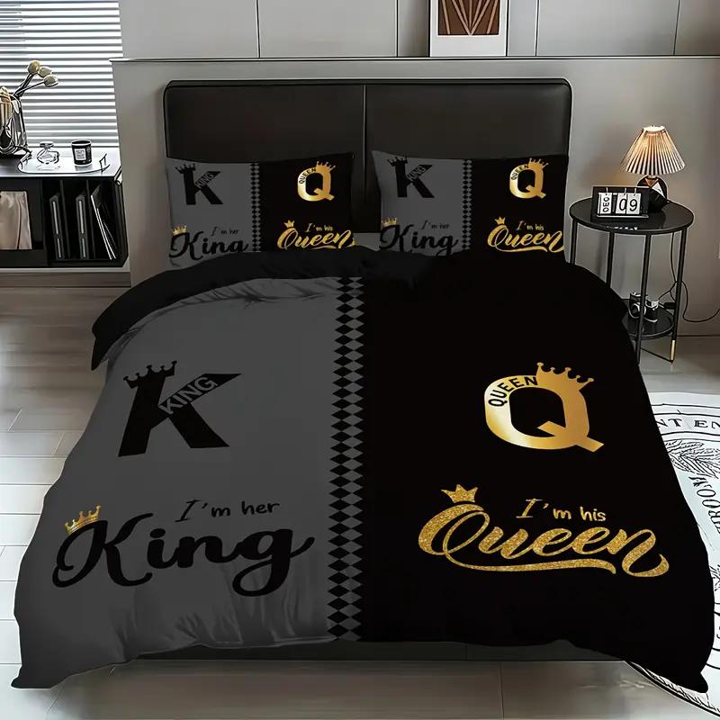 3pcs King Size and Queen Pattern, Black and Gray Printed Fashionable Bedding Set, 1duvet Cover+2 Pillowcases, for Home Bedroom